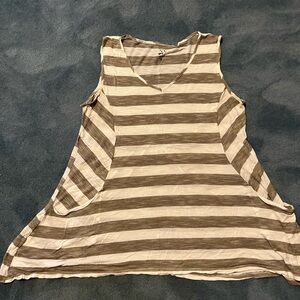 New York & Company Striped Sleeveless Swing Tank - Beige & Brown